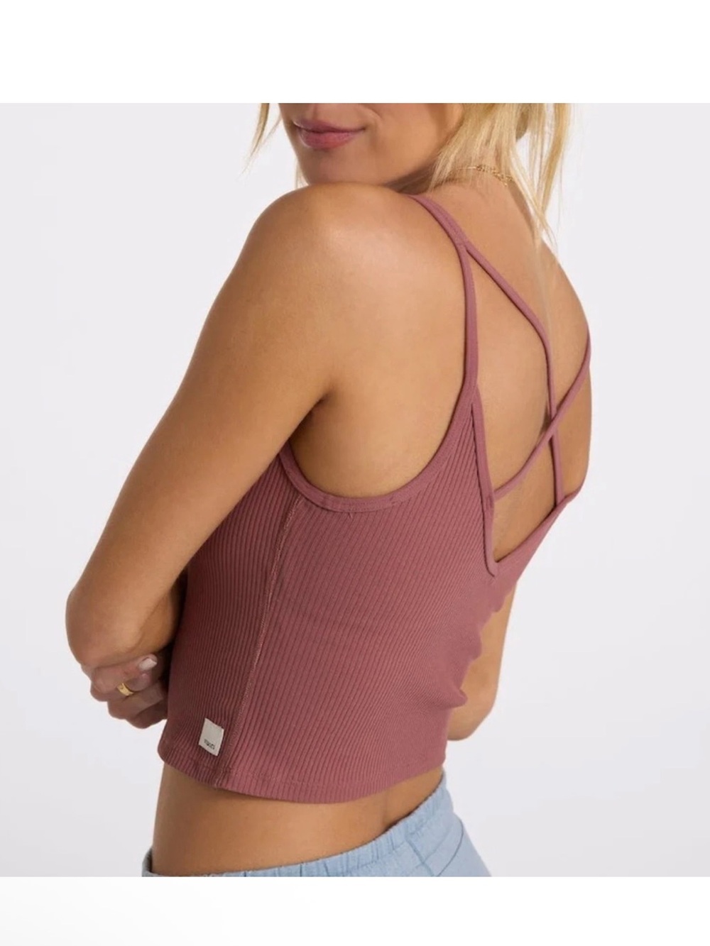Vuori Ribbed V-Neck Strappy Crop Tank - Dusty Rose - Picture 2 of 5